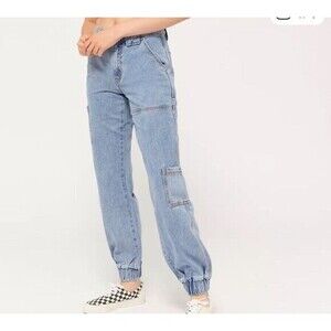 BDG Urban Outfitter Jeans Blue Denim Jogger Cargo Tapered Relaxed Size 27 NWT